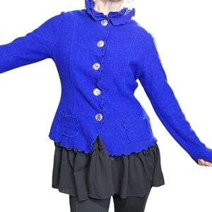 Size S Cardigan Wool Ruffled neck long sleeves Blue color VENARIO #135